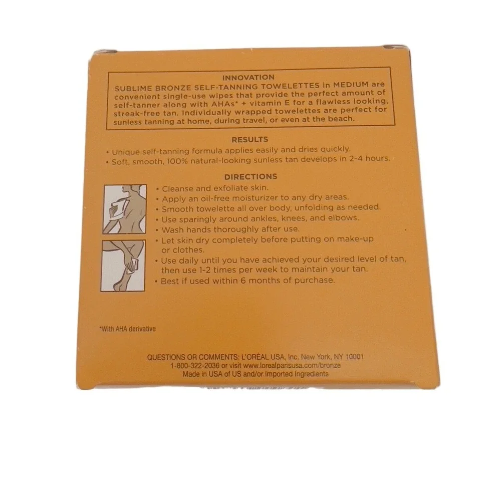 L'Oreal Paris Sublime Bronze‎ Self-tanning Towelettes Medium Streakfree NEW